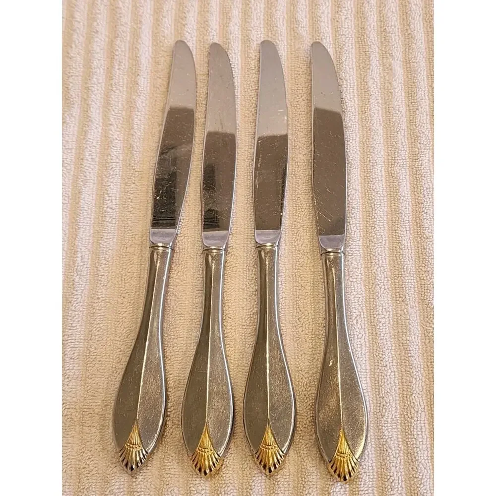 4 Oneida Golden Royal Flute Dinner Knives Community Stainless Flatware READ